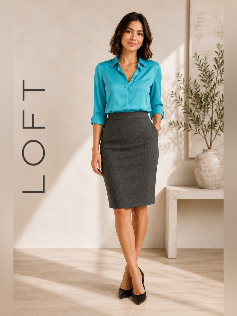 LOFT Gray Pencil Skirt Women’s Size 10 Career Office Classic Knee Length Preppy